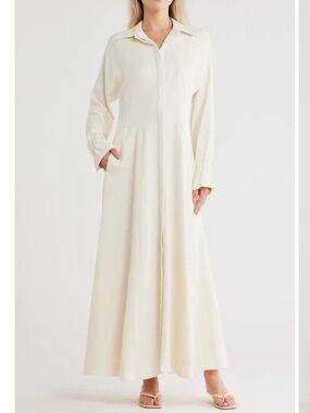new TWP Fiona button down shirtdress in cream bone twill